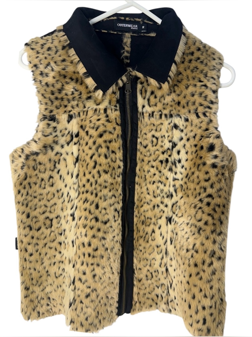 Outerwear by Lisa Tan and Black Faux Leopard Fur Vest